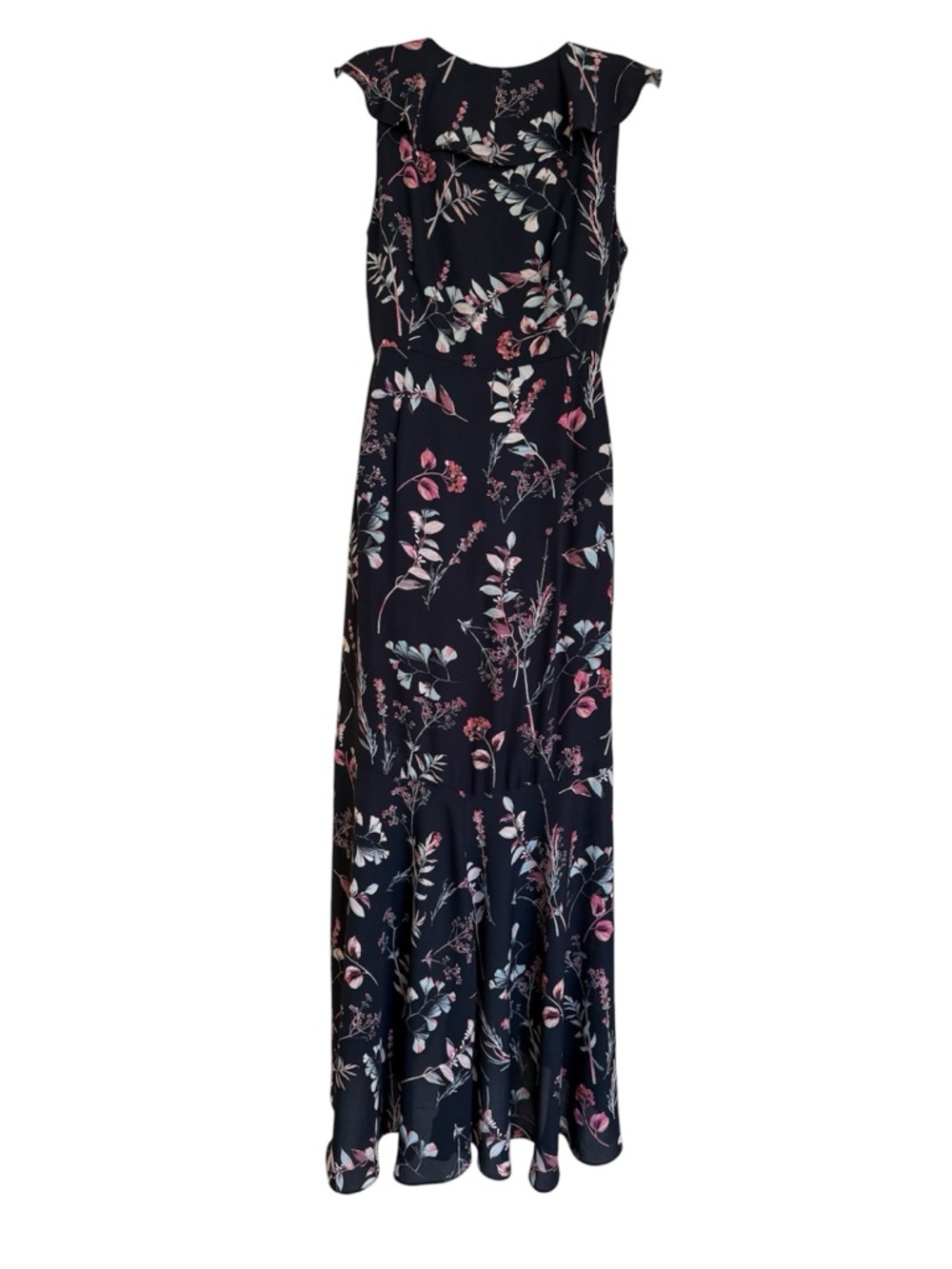 Banana Republic Navy Sleeveless Floral Ruffle Maxi Dress Size 8 - Picture 4 of 12